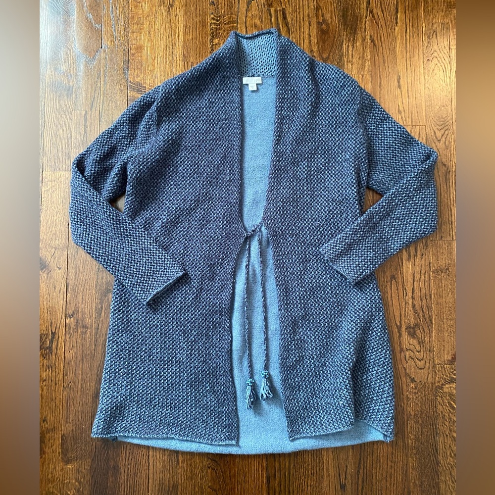 J.Jill wool blend open-front cardigan M tie front beaded cozy layering piece